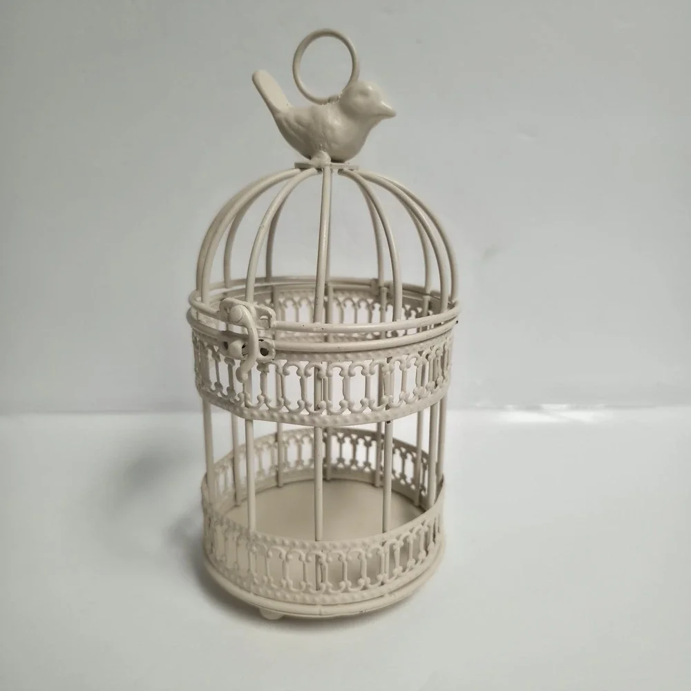 SmallWhite Metal Decorative Bird Cage Tealight Candle Holder Wedding Favor Decor